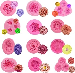 12 Pack Flower Mold Austin Rose Mold Rose Flower Handmade Soap Mold Peony Silicone Mold for Resin Candle Mold Peony Flower Cake Mold Candle Making Molds Soap Mold Peony Resin Mold