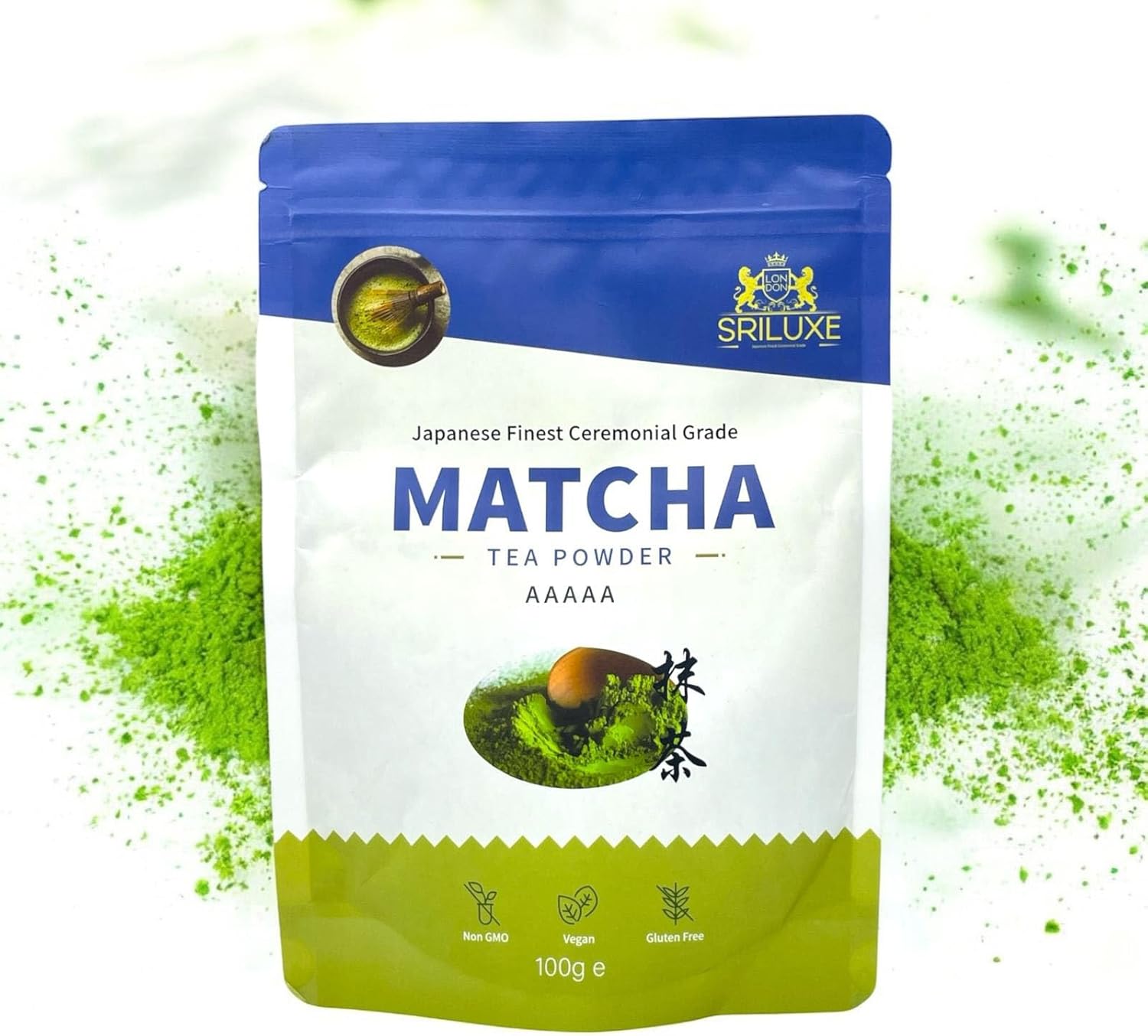 SRILUXE - Ceremonial Matcha Green Tea Powder - Premium Grade-100g. Produced in Japan, Uji, Kyoto. Use for Drinking, Cooking, Baking, Smoothie Making and with Milk. Vegan & Vegetarian Friendly (AAAA)