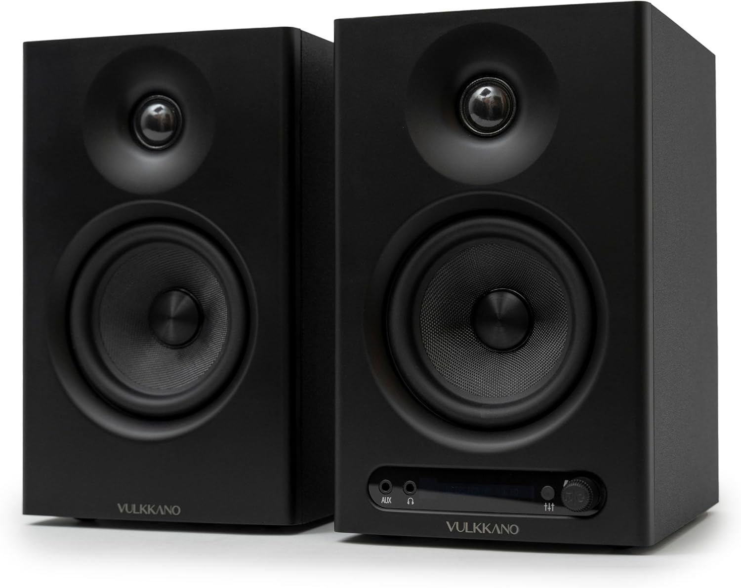 VULKKANO PRO4 Studio Monitor Speakers with 4” Woofer, Bluetooth, Balanced TRS Input, RCA, Headphone Output, AUX, Optical, EQ Adjustments, PC Monitor Speakers