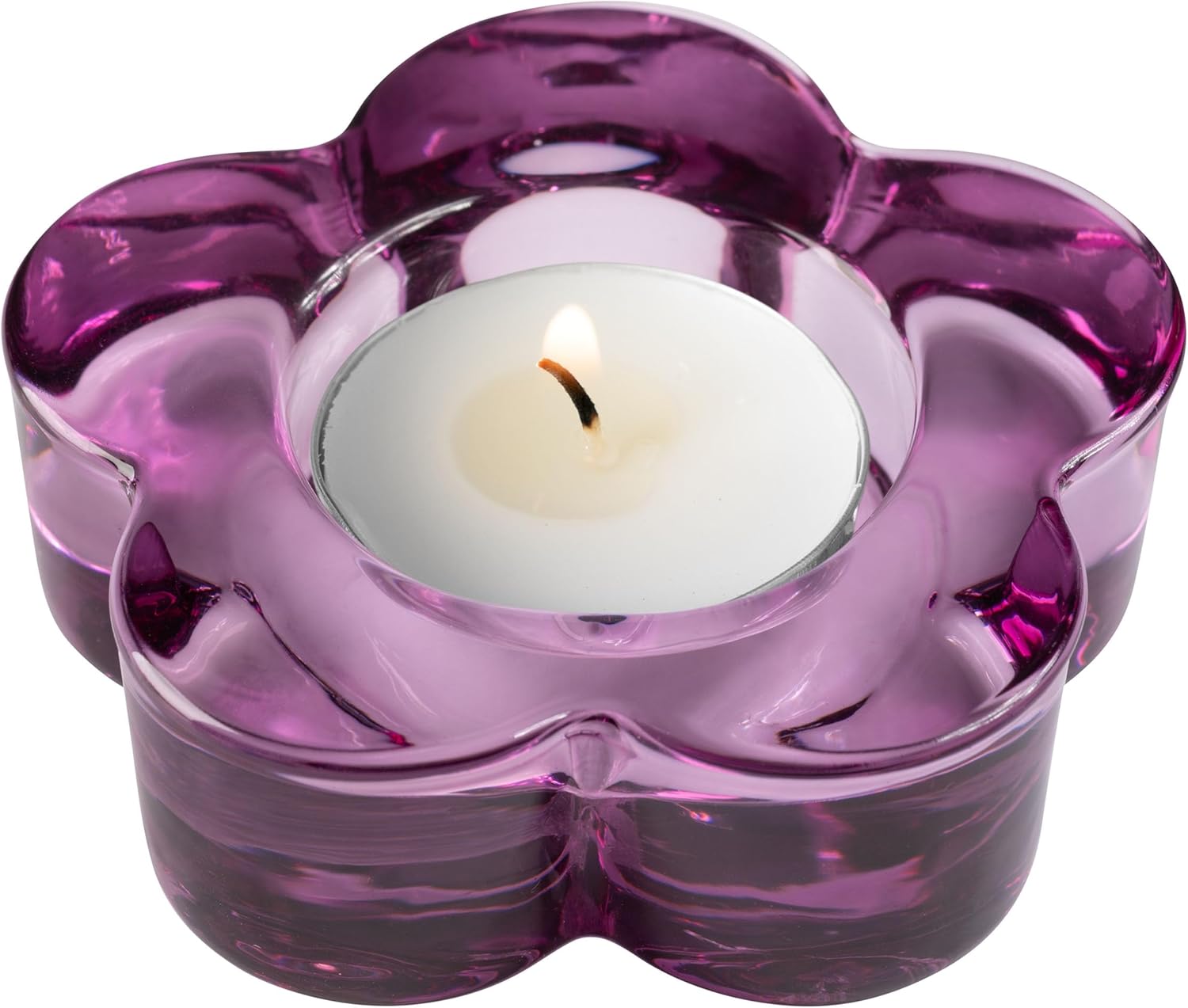 Karma Glass Flower Tealight Holder - Chunky Glass Candle Holder for Home & Party Decor, Wedding Table Centerpiece, Amethyst