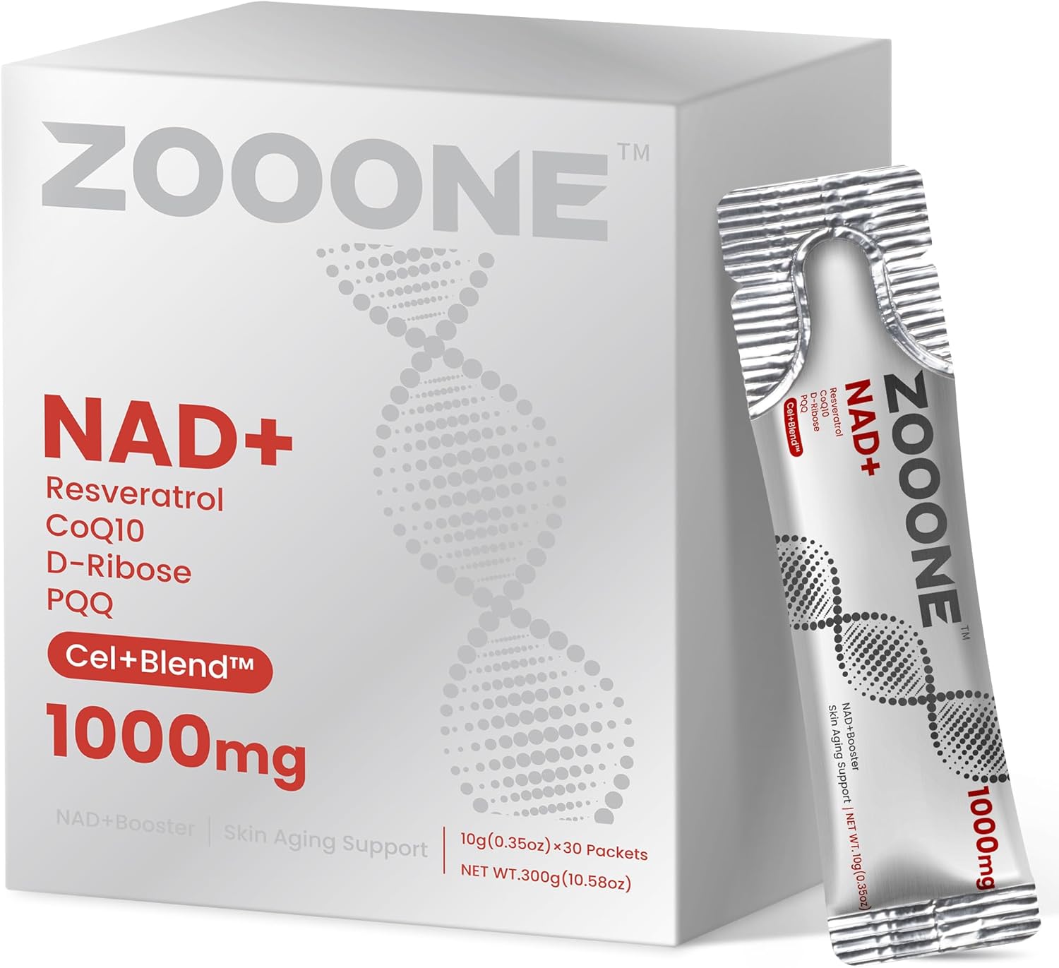 NAD+ 1000mg Liquid Packets Supplement - Premium Nicotinamide Riboside & Resveratrol for Cellular Energy,Advanced NAD Booster for Men & Women (30 Pocket)