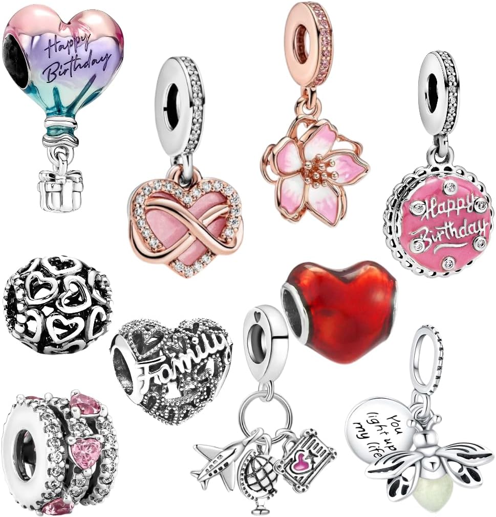 10 Pack Silver Spacer Bead Charms Set for Pandora Bracelets Special Gifts Unique Pandora Charms Design fit CZ Pendant Set