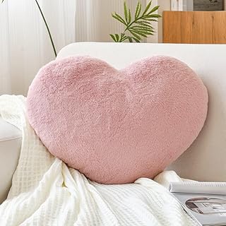Heart Pillow, Soft Dusty Pink Heart Shaped Pillow, Cute Faux Rabbit Fur Room Decorative Throw Pillow, 12.9"x9.8" Heart Plush Cushion for Couch Bed Kid Girls Women Valentine's Day Gift