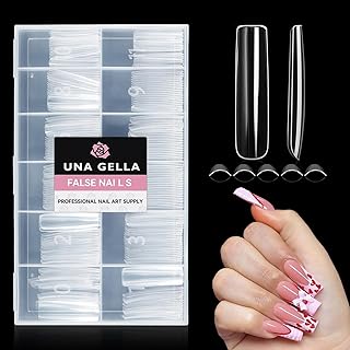 UNA GELLA Nail Tips Square Gel Nails Tips 216 PCS No C Curve Nail Tips XXL Extra Long Nail Tips Full Cover Square Straight Tips No C Curved Fake Nails Tapered Square Nails For Acrylic Nails