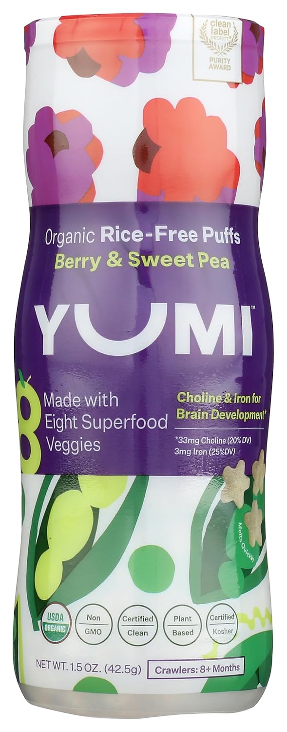 Yumi Organic Berry Sweet Pea Rice Free Puffs, 1.5 OZ