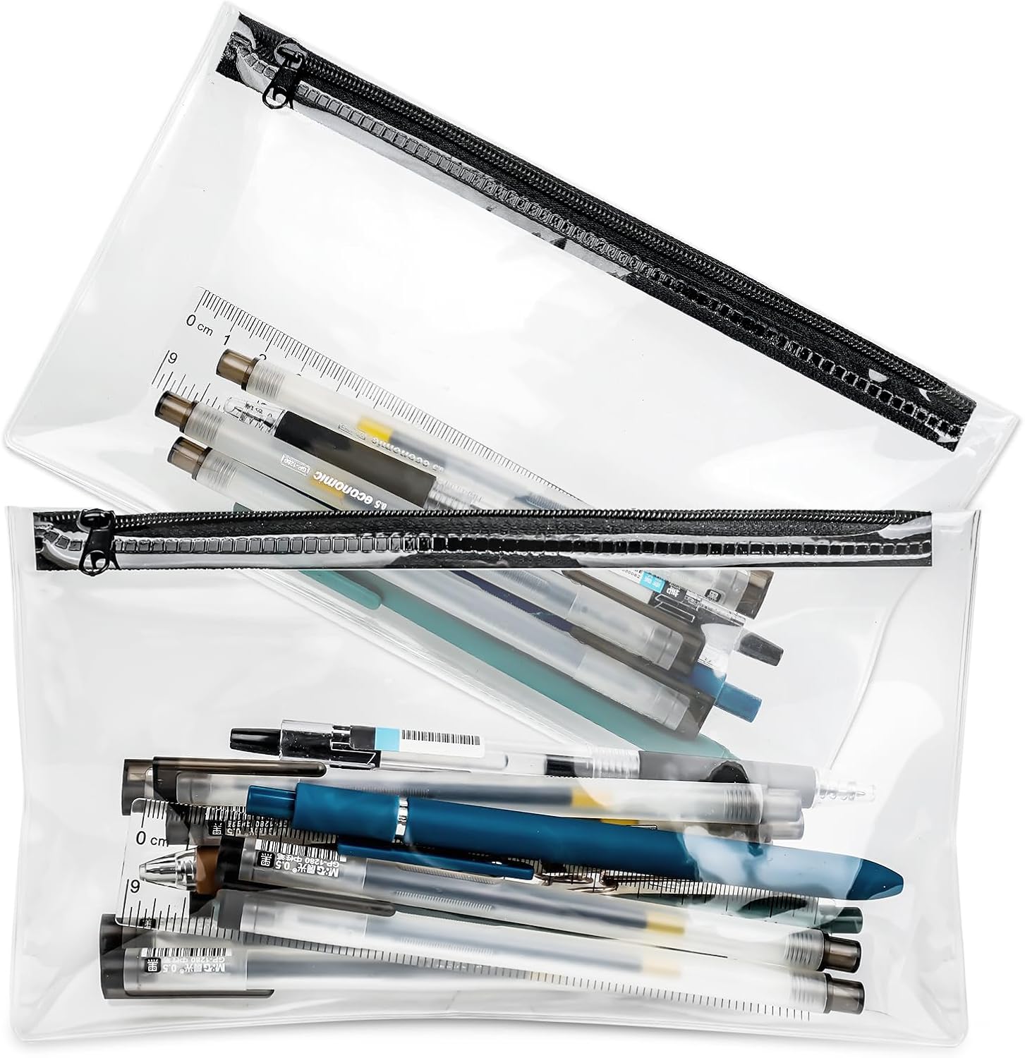Clear Pencil Case for Exams, 2PCS Transparent Pen Case, Waterproof PVC Pencil Pouch, Versatile Storage Bag for Stationery, Toiletries, Makeup, Travel & Office Supplies (2PCS-20cm)