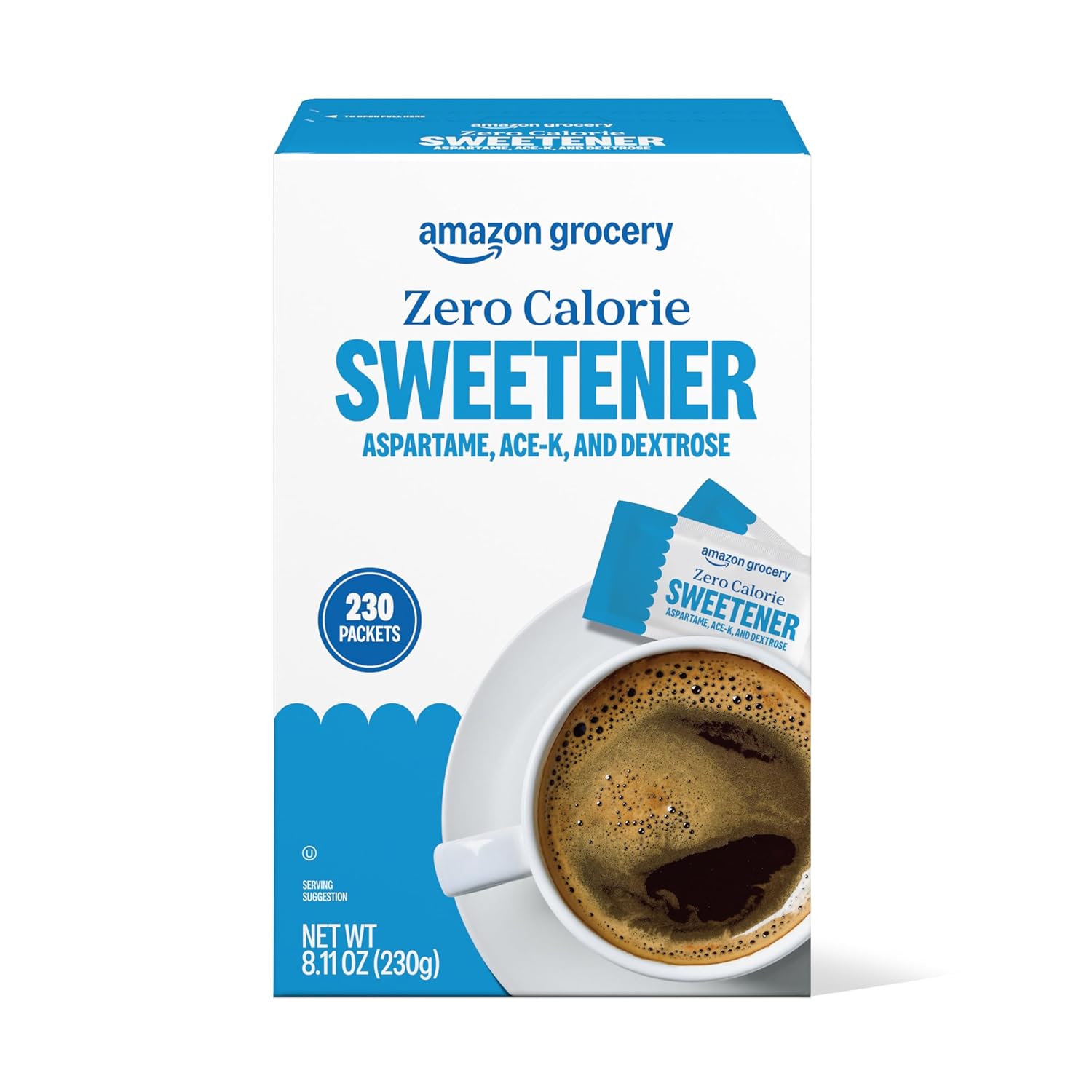 Amazon Grocery, Zero Calorie Aspartame Sweetener Packets, 230 Ct (Previously Happy Belly, Packaging May Vary)