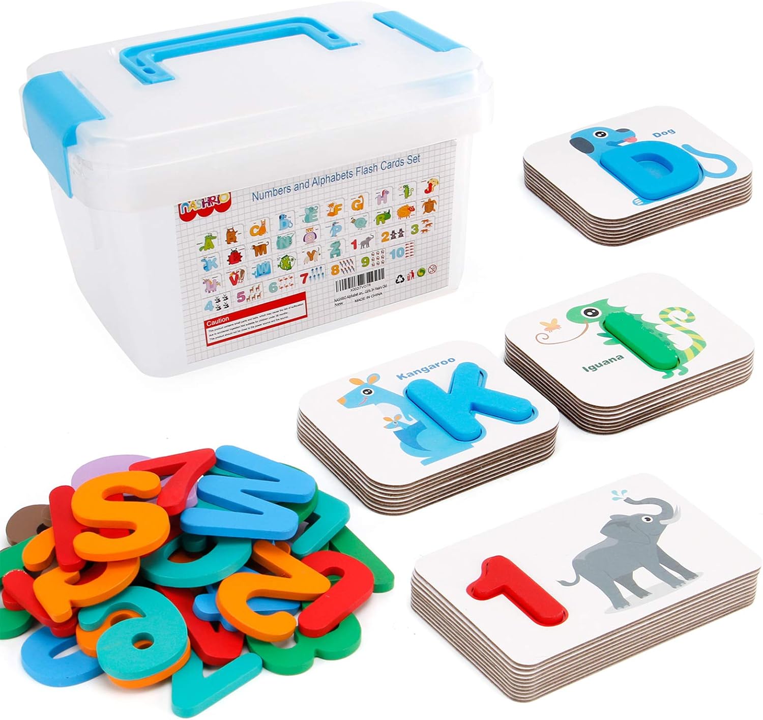 Alphabet and Number Flash Cards, Learning Flashcards for 3 Year Old Boys and Girls, Preschool Puzzle for Kids, Learning ABC Flash Cards with Animals, 36 Cards and 37 Wooden Blocks for Toddlers