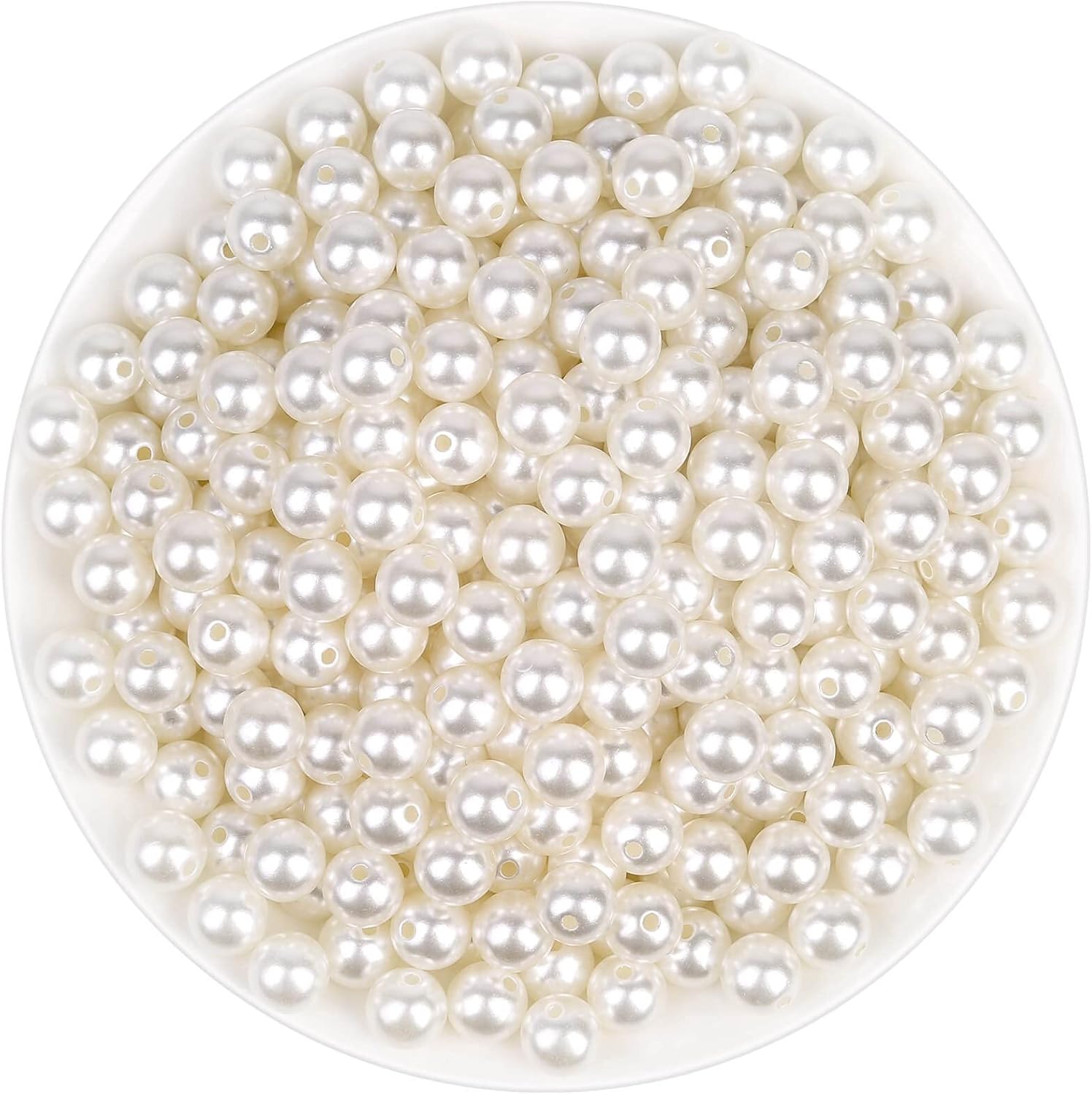 anezus Pearl Beads for Craft, 500pcs Ivory Faux Fake Pearls, 10 MM Small Sew on Pearl Beads with Holes for Jewelry Making, Bracelets, Necklaces, Hairs, Crafts, Decoration and Vase Filler