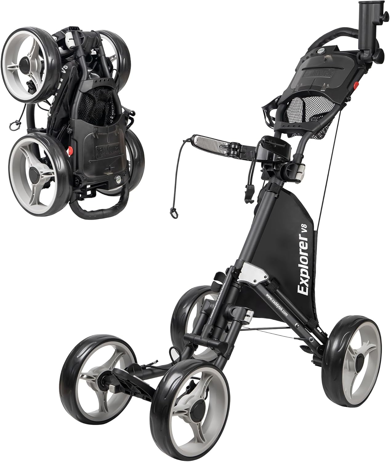 Caddytek Explorer V8 SuperLite 4-Wheel Golf Push Cart - Lightweight, Compact, Easy Fold Design, Adjustable Handle, Ample Storage