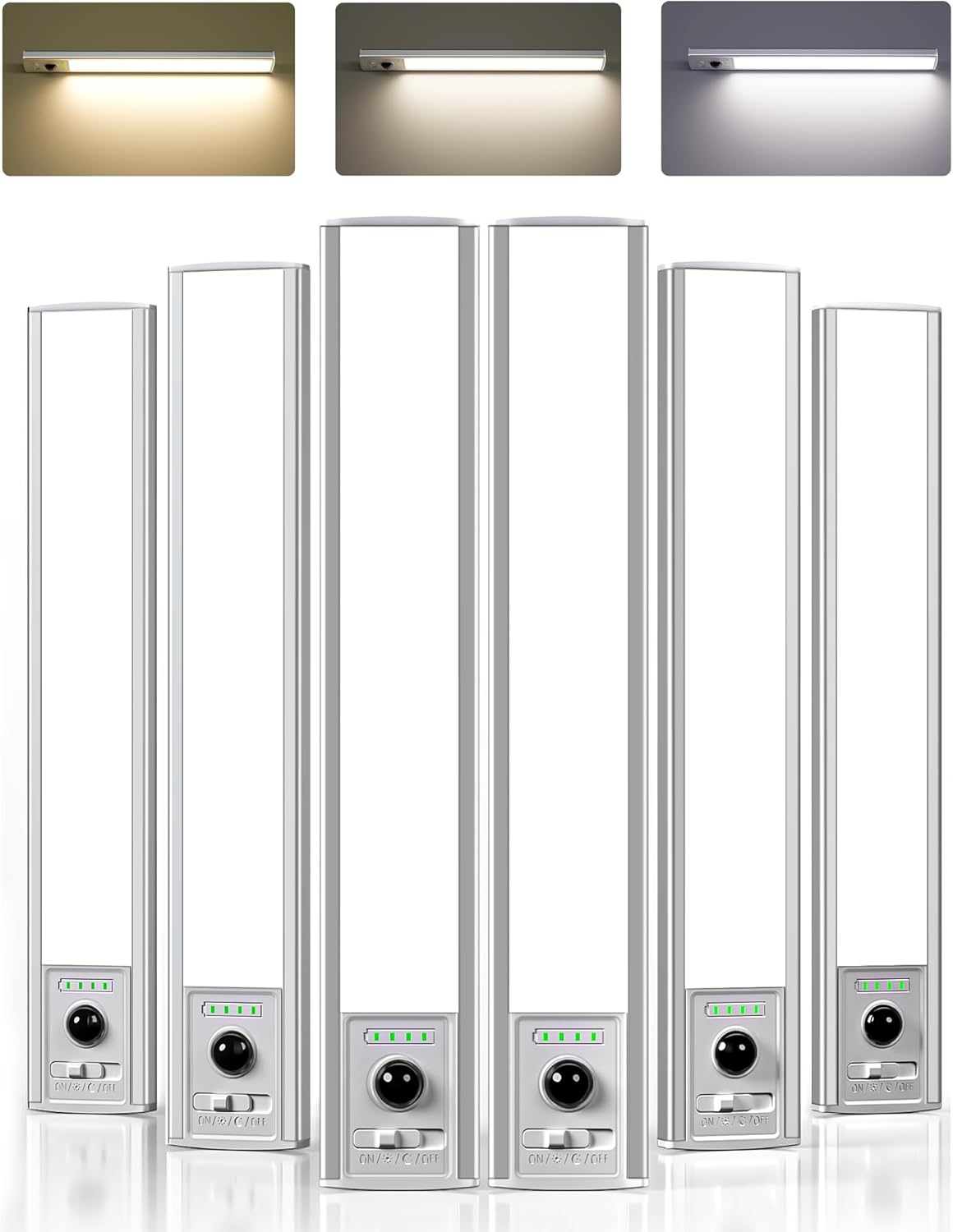 EZVALO Under Cabinet Lighting Wireless, 96 LED Rechargeable Motion Sensor Light Indoor, Under Counter Lights for Kitchen, 3 Color Temps Dimmable Closet Lights with Battery Indicator (6Pack-12inch)