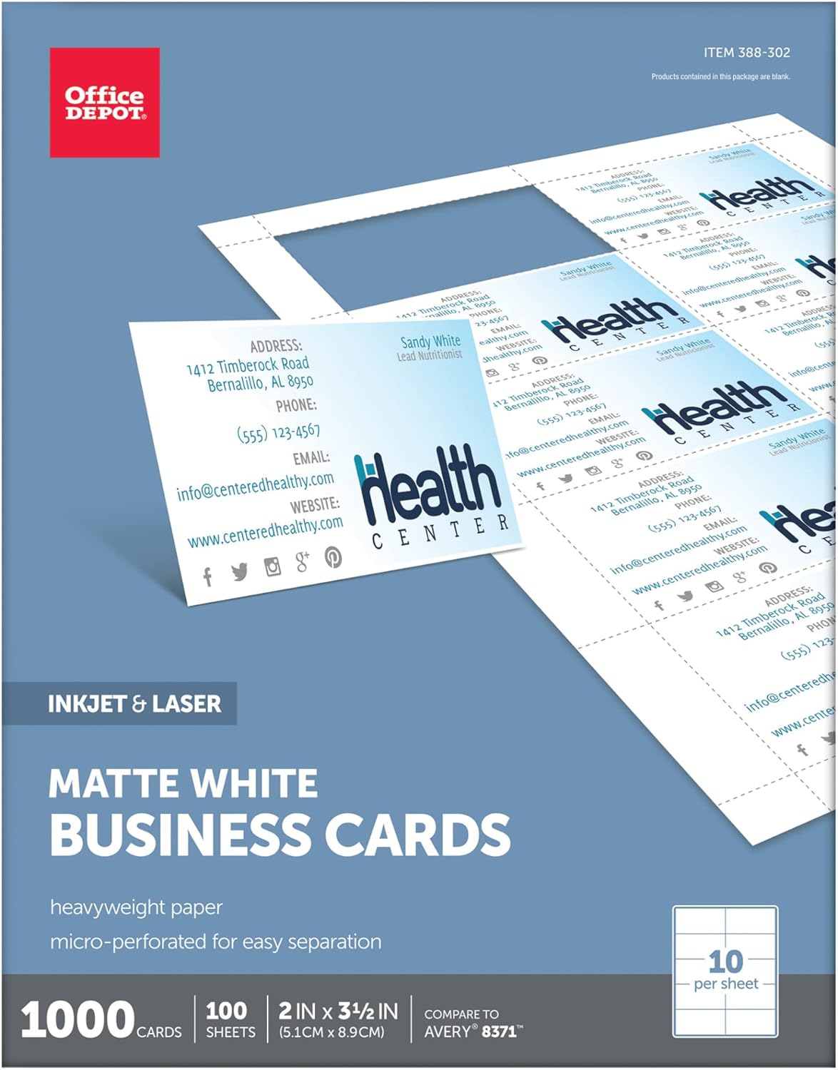Office Depot Matte Business Cards, 2in. x 3 1/2in., White, Pack Of 1,000, 23003
