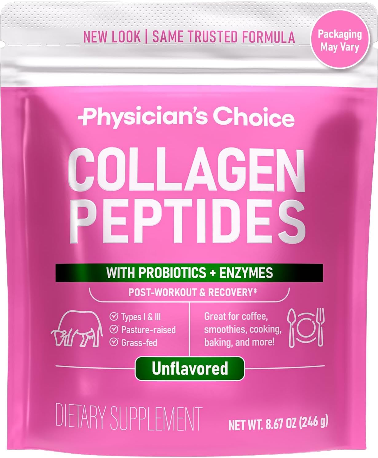 Physician's CHOICE Collagen Peptides - Hydrolyzed Protein Powder for Hair, Skin, Joints - Grass Fed, Non-GMO