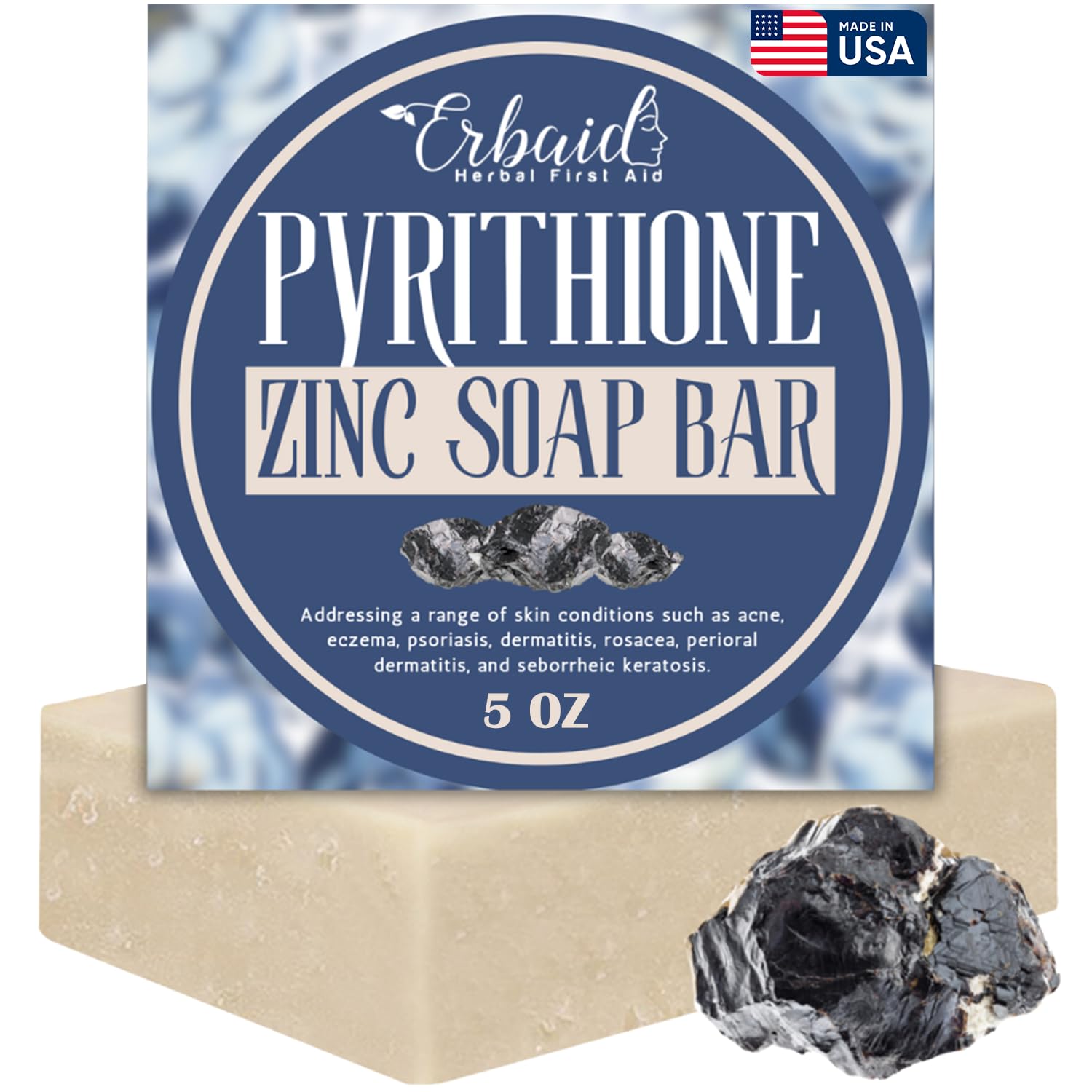 Pyrithione Zinc Soap Bar for Face & Body, 4oz | 2% ZnP Bar Soap Skin Repair Cleanser for Acne, Rosacea, Eczema, Dermatitis, Psoriasis, Itching | Cleansing, Calming Zinc Facial Wash Made in USA