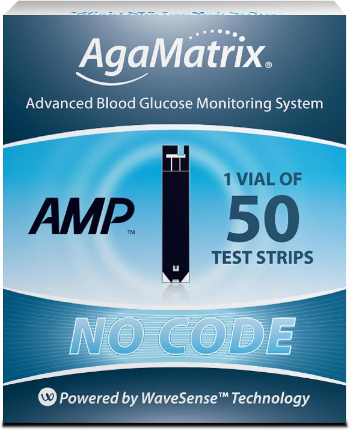 AgaMatrix Amp Blood Glucose Test Strips, 50 Count Test Strips for Diabetes | Use with AgaMatrix Amp Blood Glucose Monitor Only | 1 Box, 50 Diabetes Test Strips