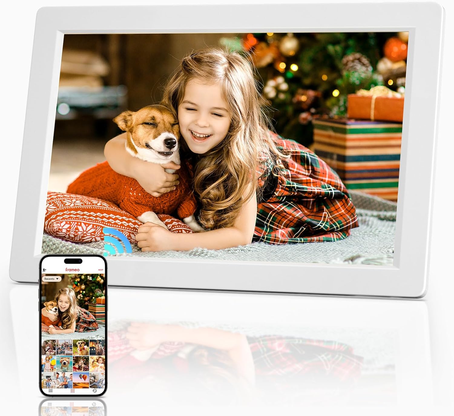 Digital Picture Frame, 10.1 Inch IPS Touch Screen Digital Photo Frame WiFi, 16GB Storage, Auto-Rotate, Share Photo Video via Frameo APP, White