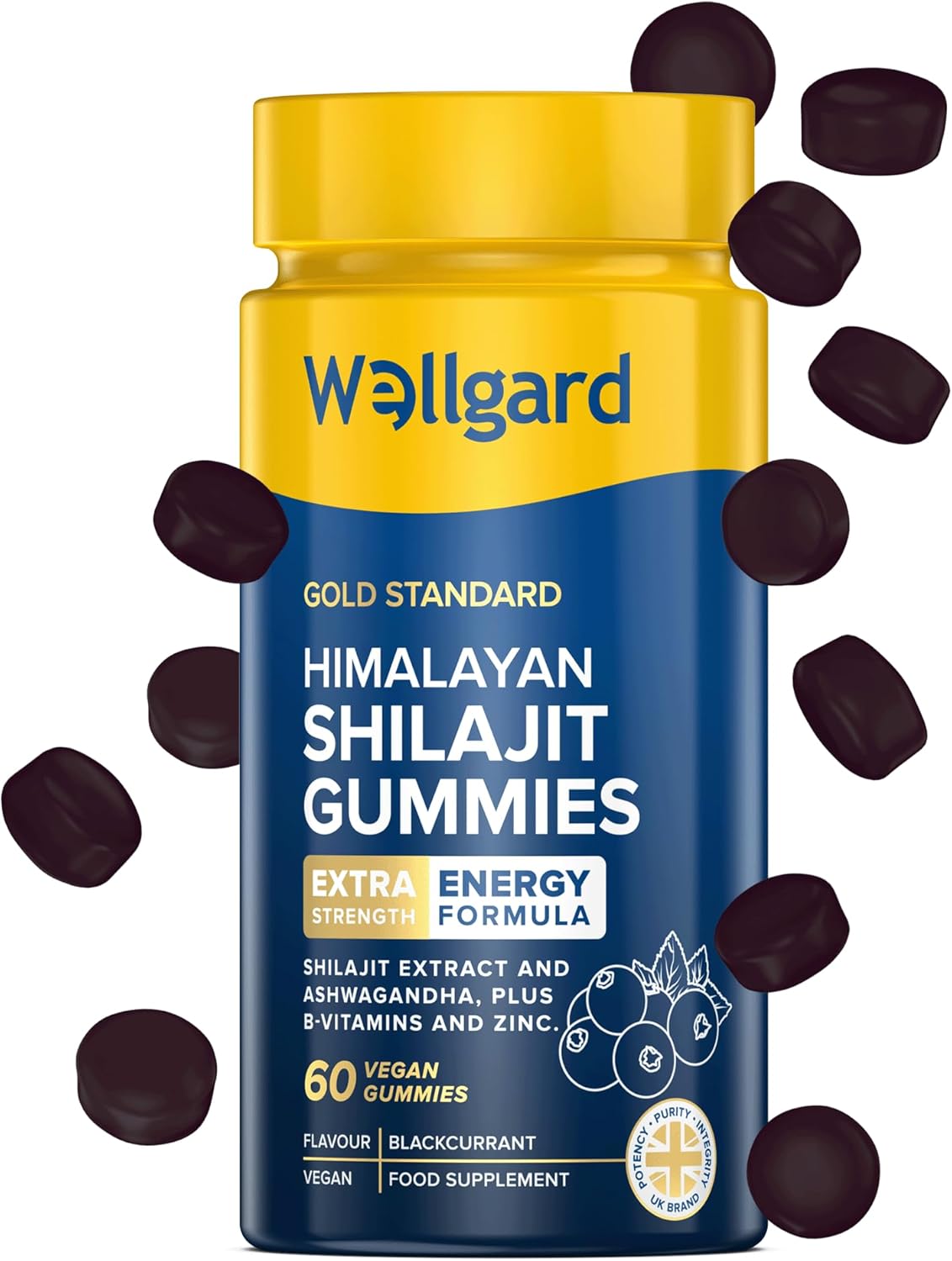Wellgard Himalayan Shilajit Gummies – Formulated with Ashwagandha, B-Vitamins, and Zinc, Vegan
