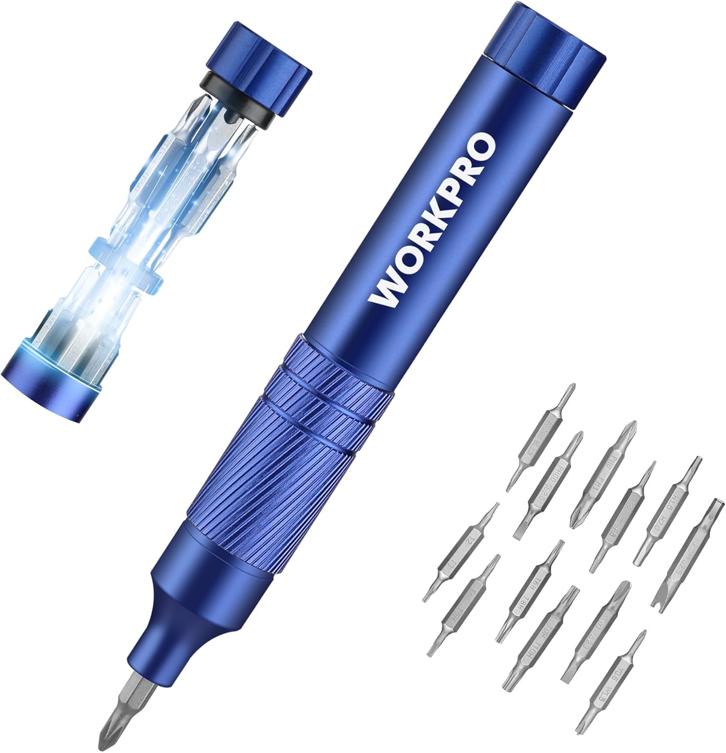 WORKPRO 24 in 1 Multi Bit Mini Screwdriver Set Magnetic, Manual Pen Screwdrivers, Tough S2 Steel Small Screwdriver Bits for Eyeglass, Watch, Laptop, Phone, Jewelry and Electronic, Blue