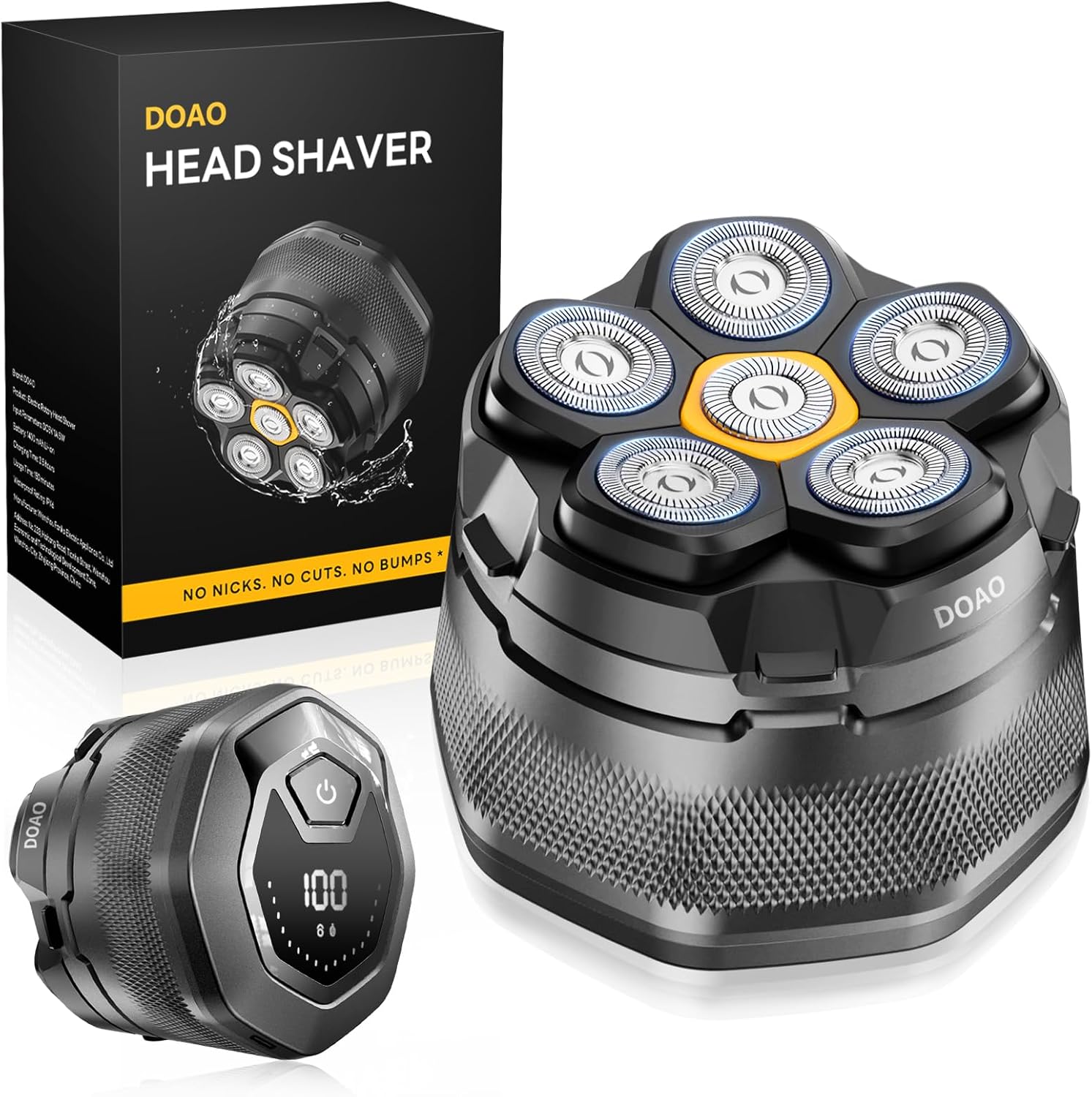 DOAO Head Shaver for Men, Detachable Magnetic Head & 180 Mins Runtime, 6D Head Shaver for Bald Men, Wet/Dry Electric Shavers, USB-C Fast Charging, LED Display, Travel Lock