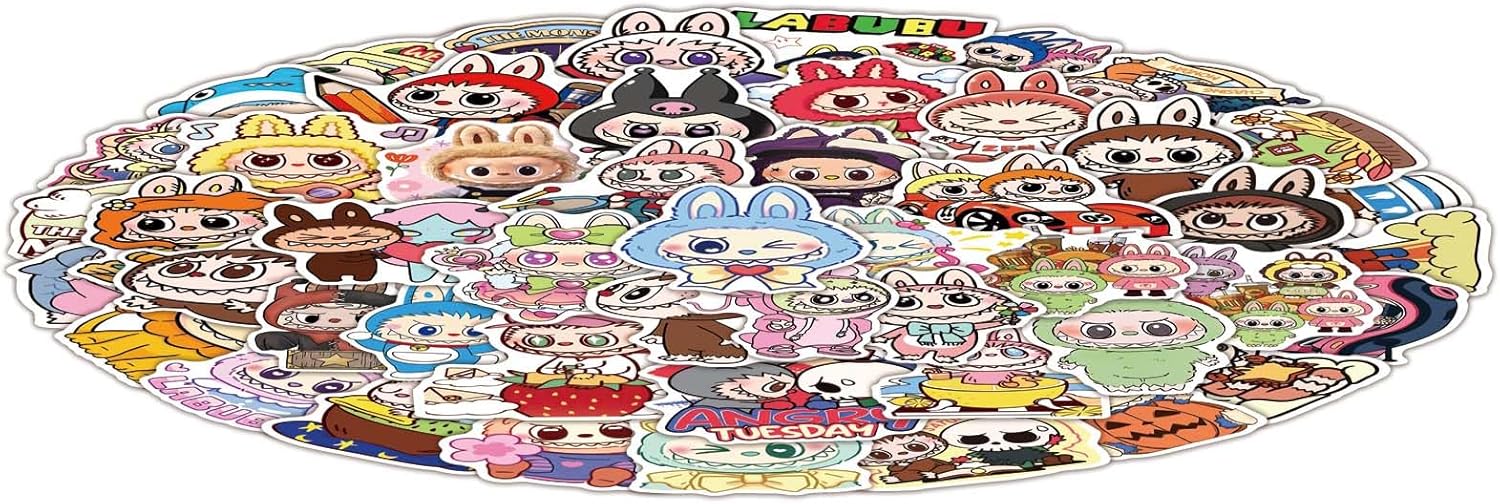 60pcs Cute Cartoon Labubu Stickers, Aesthetic Vinyl Decals for Water Bottles Laptop Bumper Skateboard Computer Phonecase Stickers Decro. (Y2)