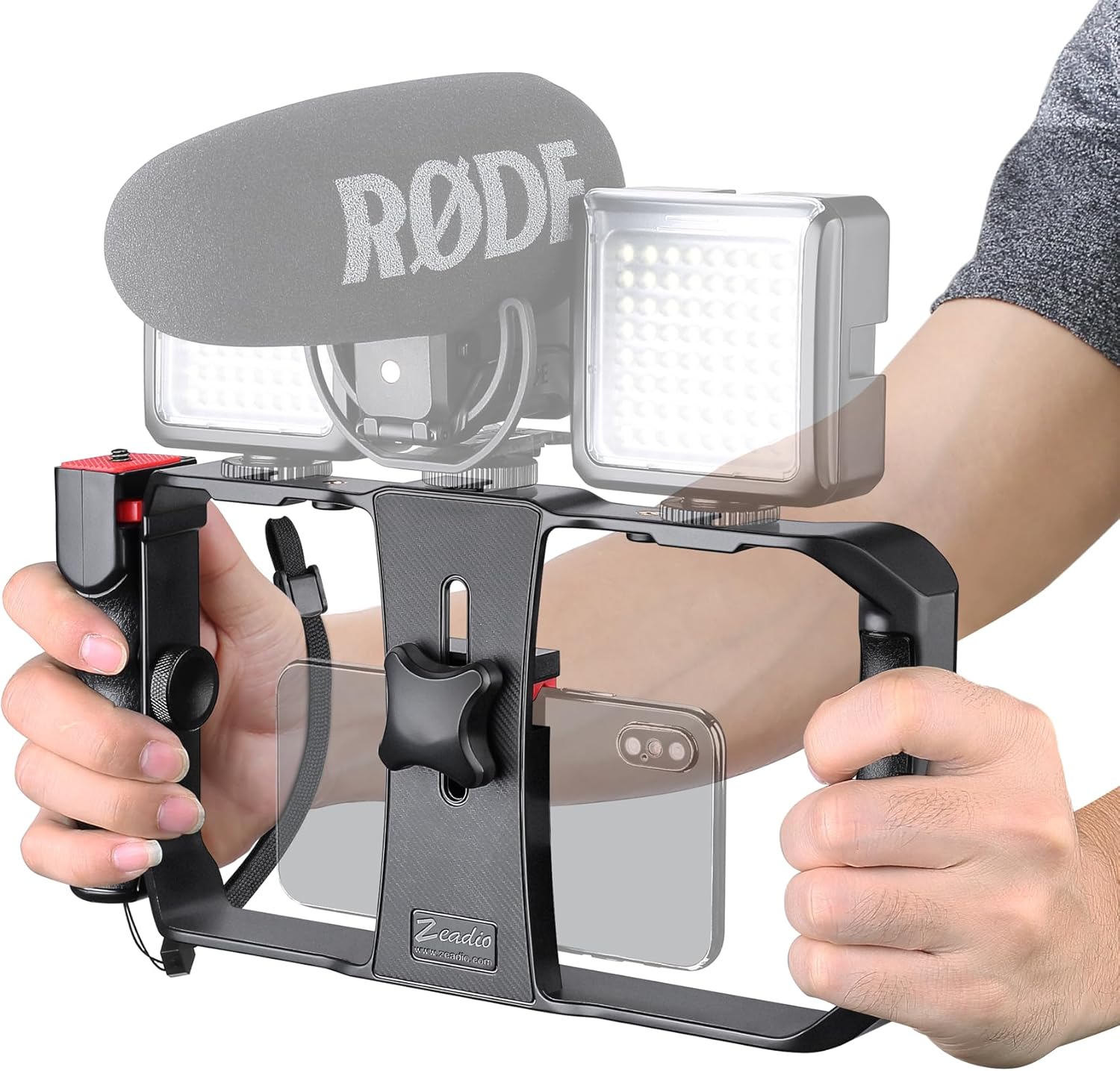 Zeadio Smartphone Stabilizer Grip, Cellphone Video Rig Tripod Mount Holder, with Wireless Remote Shutter for All iPhone and Android Smartphones