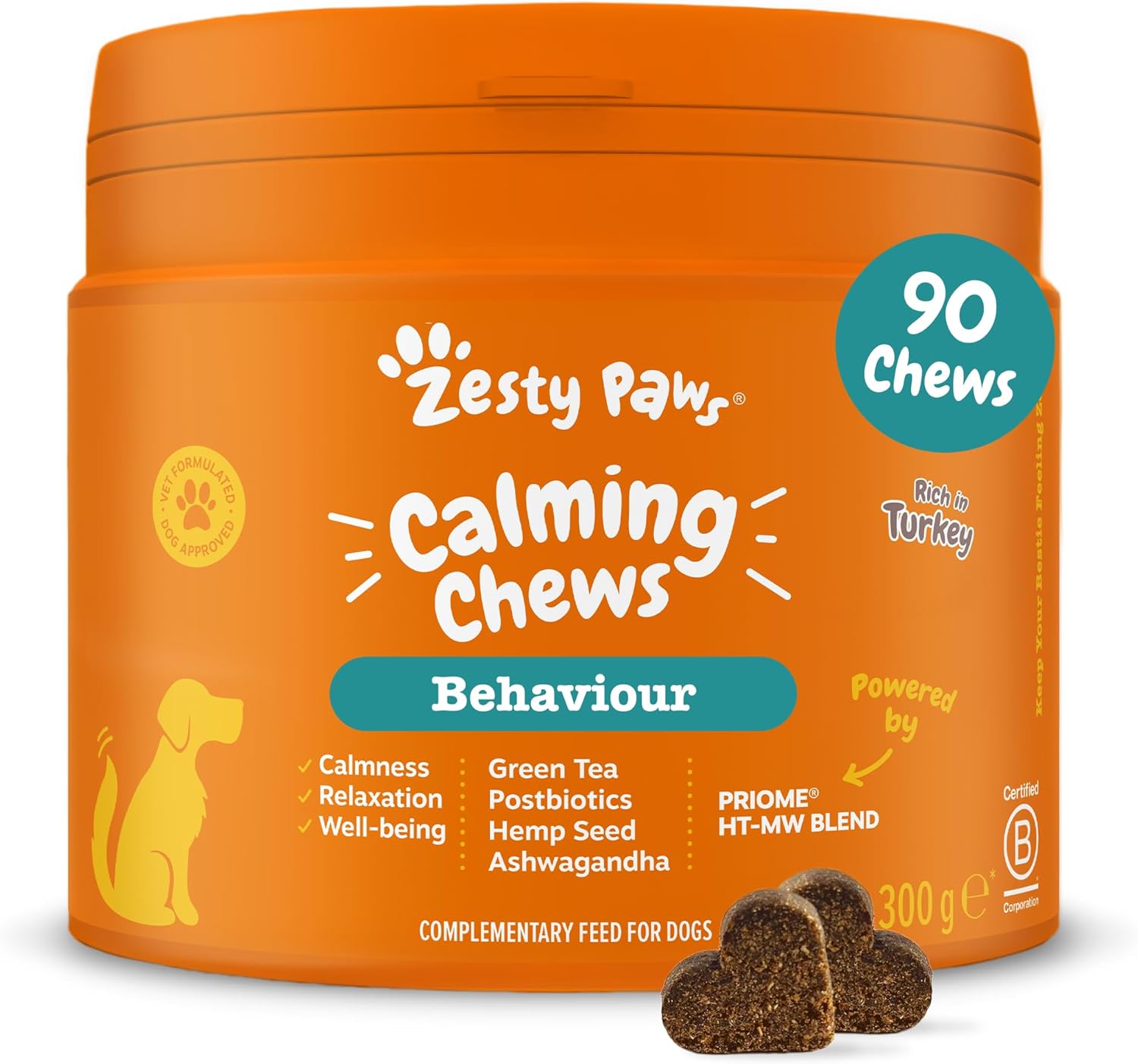 Zesty Paws Calming Dog Treats | Calming Treats for Dogs |Supports Relaxation, Helps Stress & Separation Anxiety | Ashwagandha, Green Tea & L-Tryptophan | 90 Pcs