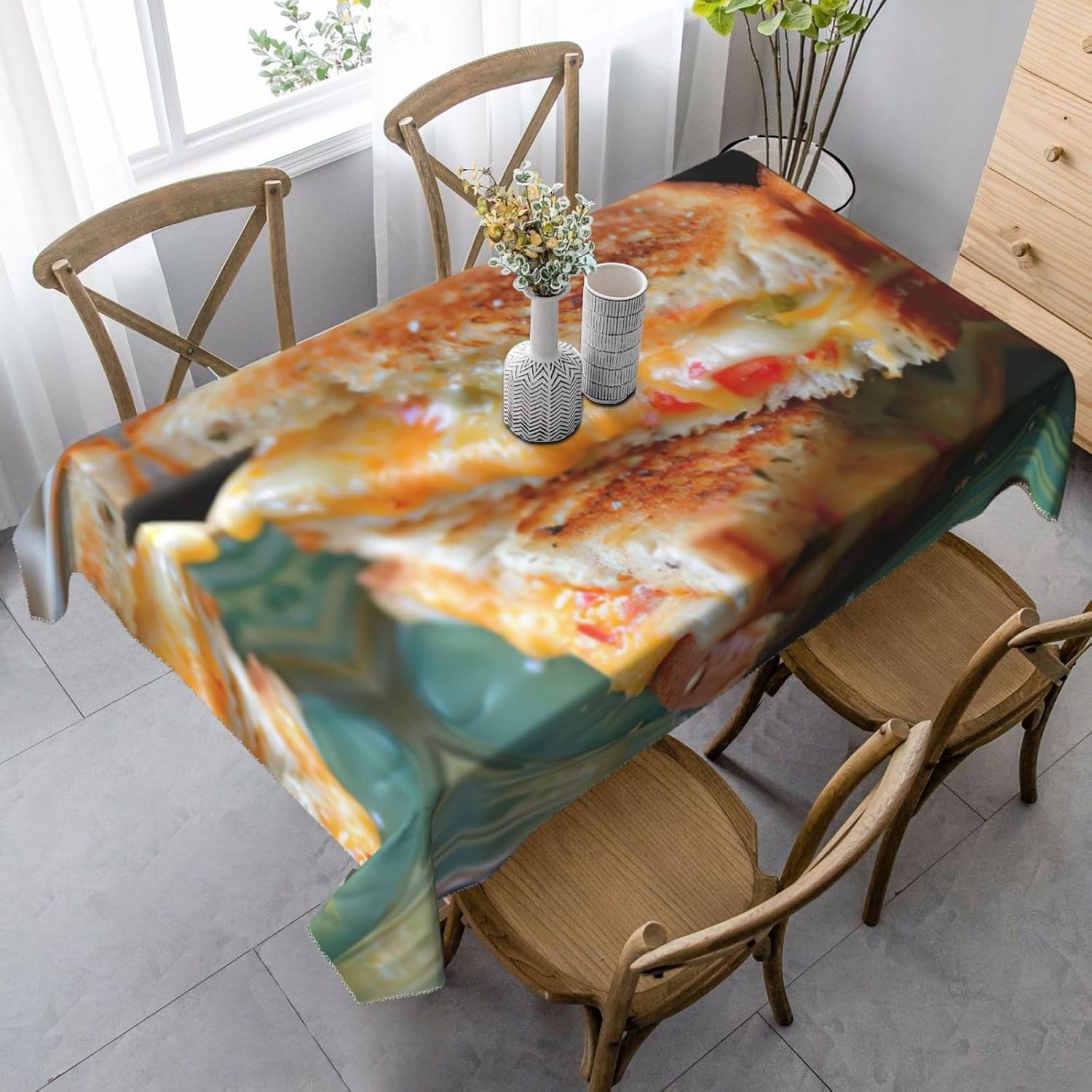XTYGETY Cheese Sandwiches Print Peach Skin Velvet Table Cover Rectangular Table Cloth For Indoor Outdoor Dining Kitchen