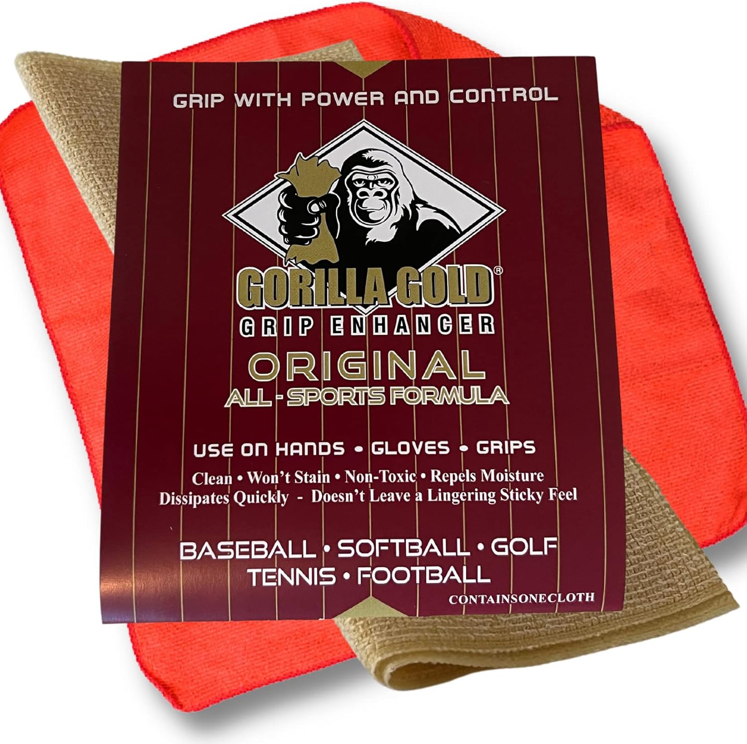 Gorilla Gold Tacky Towel Grip Enhancer All-Sport - (Multi-Packs) - Sweaty Hands Tacky Cloth Grip Enhancement for Softball, Golf, Baseball, Tennis & More, Bundled with Covey Cloth (1 Tacky Towel)