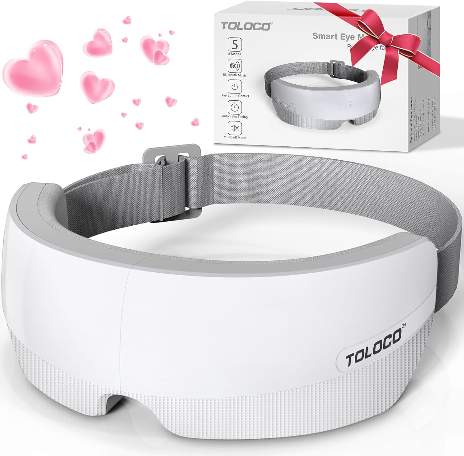 TOLOCO Eye Massager with Heat, FSA/HSA Eligible Eye Mask Massager for Migraines with Bluetooth Music, Face Massager for Eye Strain, Improve Sleep, Wedding, Birthday Gifts for Women/Men