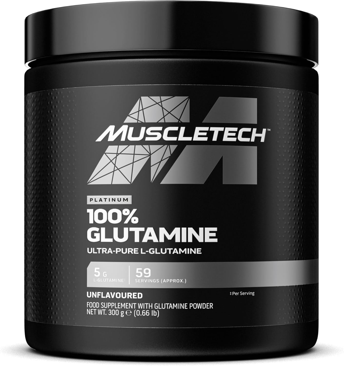 MuscleTech Platinum 100% Glutamine Powder, L-Gluitamine Amino Acid, Food Supplement, Pre & Post Workout Shake, 59 Servings, 300g, Unflavoured