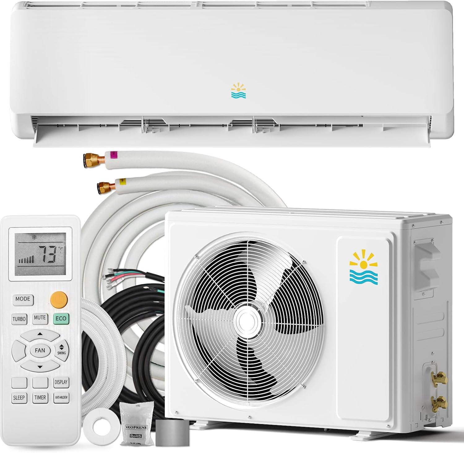 Mini Split Ac/Heating System - 18000BTU Air Conditioner Inverter Heating and Cooling, 230v 19 SEER2 Wall Mounted Ductless ac split units Cools Up to 1250sq.ft, 24H Timer, Installation Kit