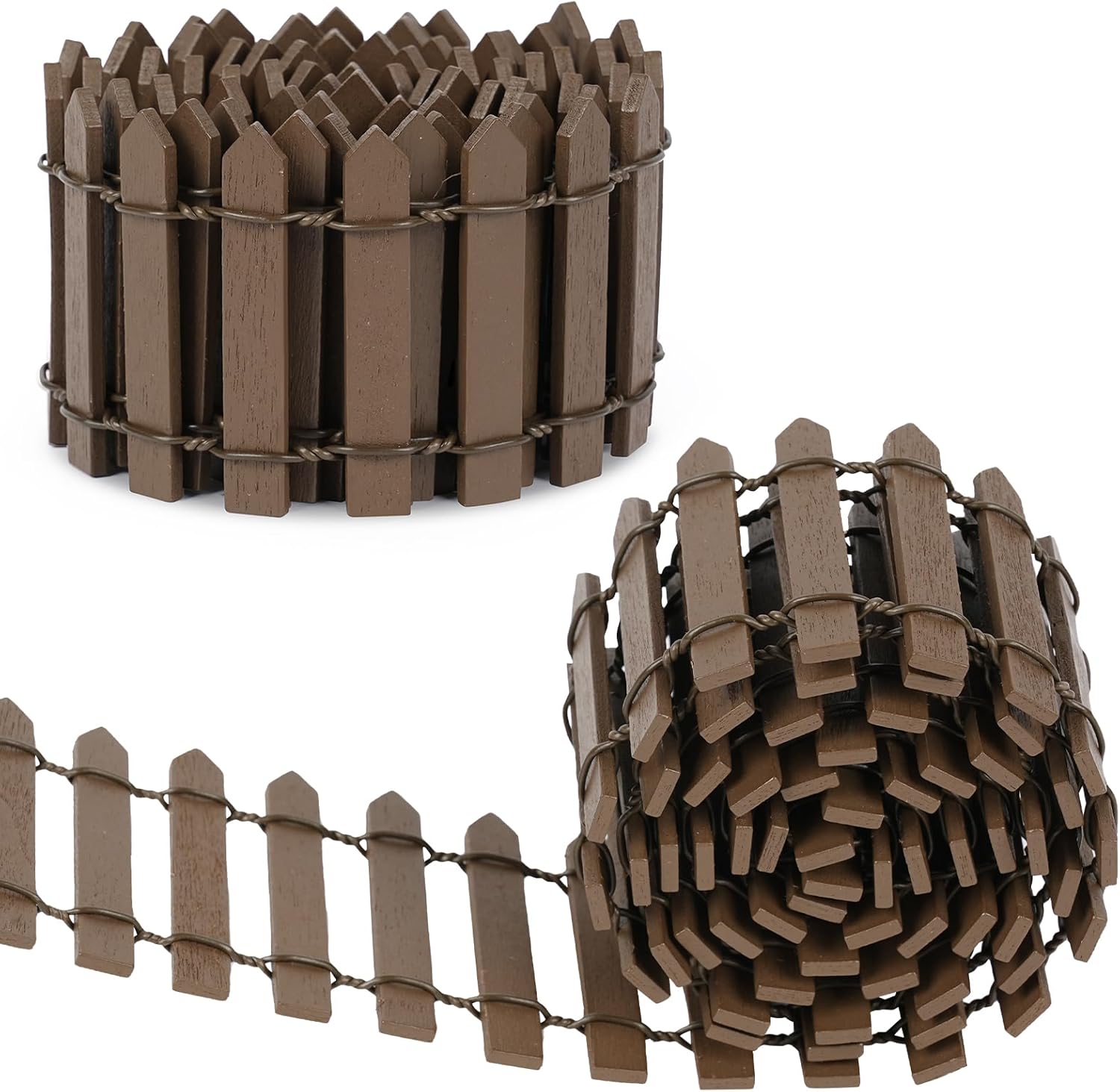 Aolso 2Pack Miniature Garden Kit Wooden Fence Dollhouse DIY, Mini Garden Furniture Gnome Fence, White 90 x 5 cm-Coffee