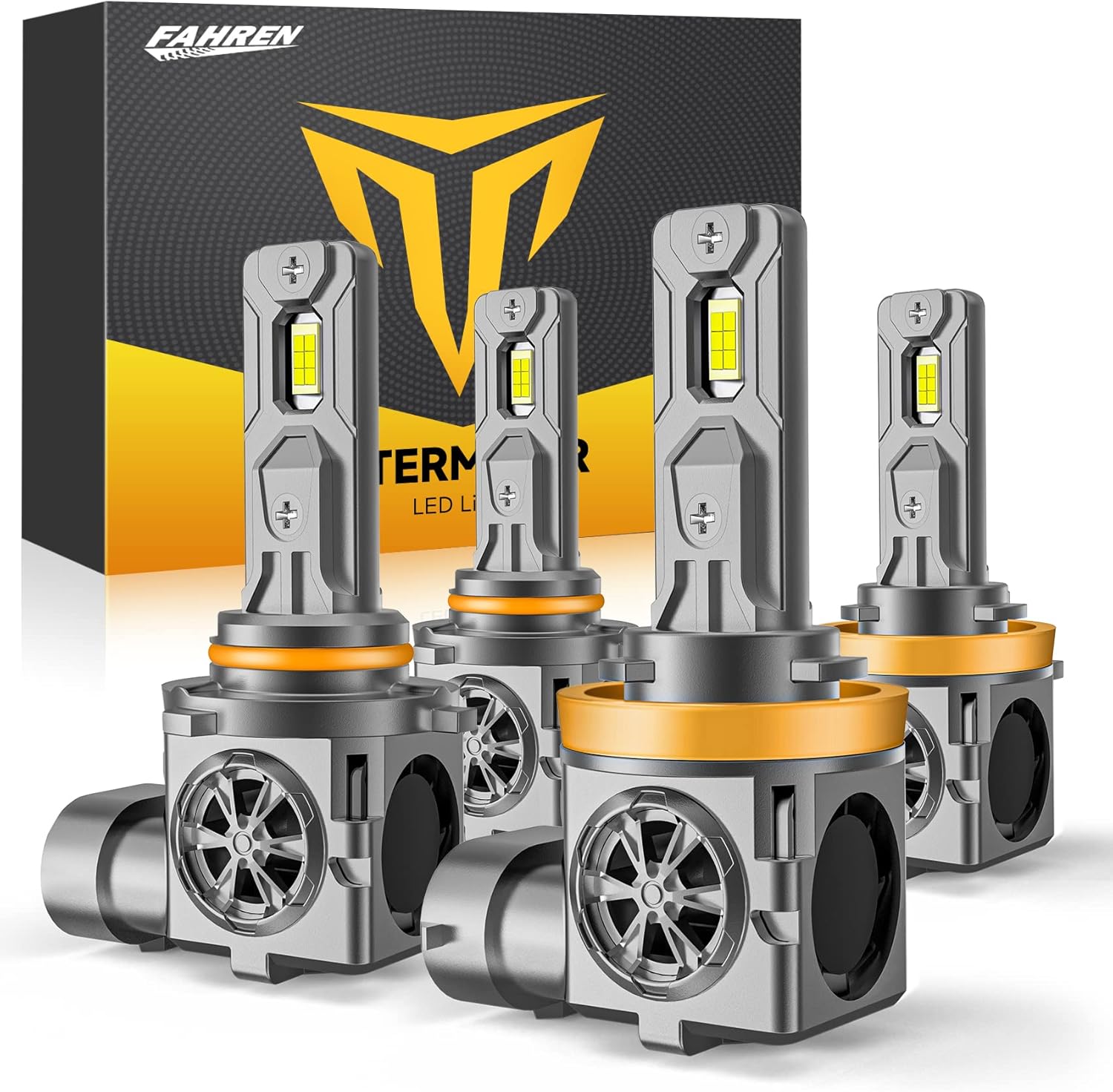 H11 9005 LED Bulbs Combo, 60,000LM Super Brighter, 1:1 Halogen Mini Size, 6500K White H9 H8 HB3 Driving Light Bulbs with Fan, Plug and Play, Automotive light Assemblies, Pack of 4