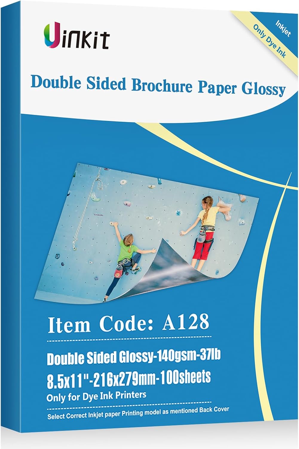Uinkit Brochure Paper Glossy Double Sided Photo Paper 8.5x11 Inkjet 37lb 140gsm Dye ink Thin Photo Picture Flyer Calendar Magazine CD Cover letter (100, 8.5x11-glossy)