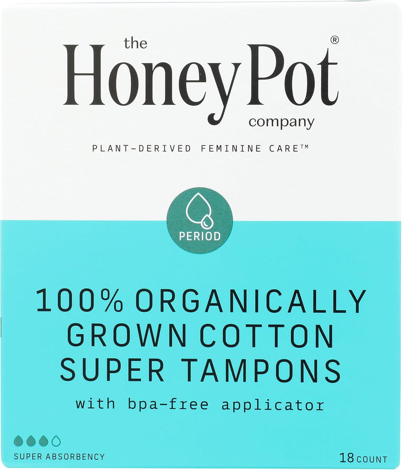 The Honey Pot Company - 100% Organic Super Tampons with Bio-Plastic Applicator Unscented - 18 Count