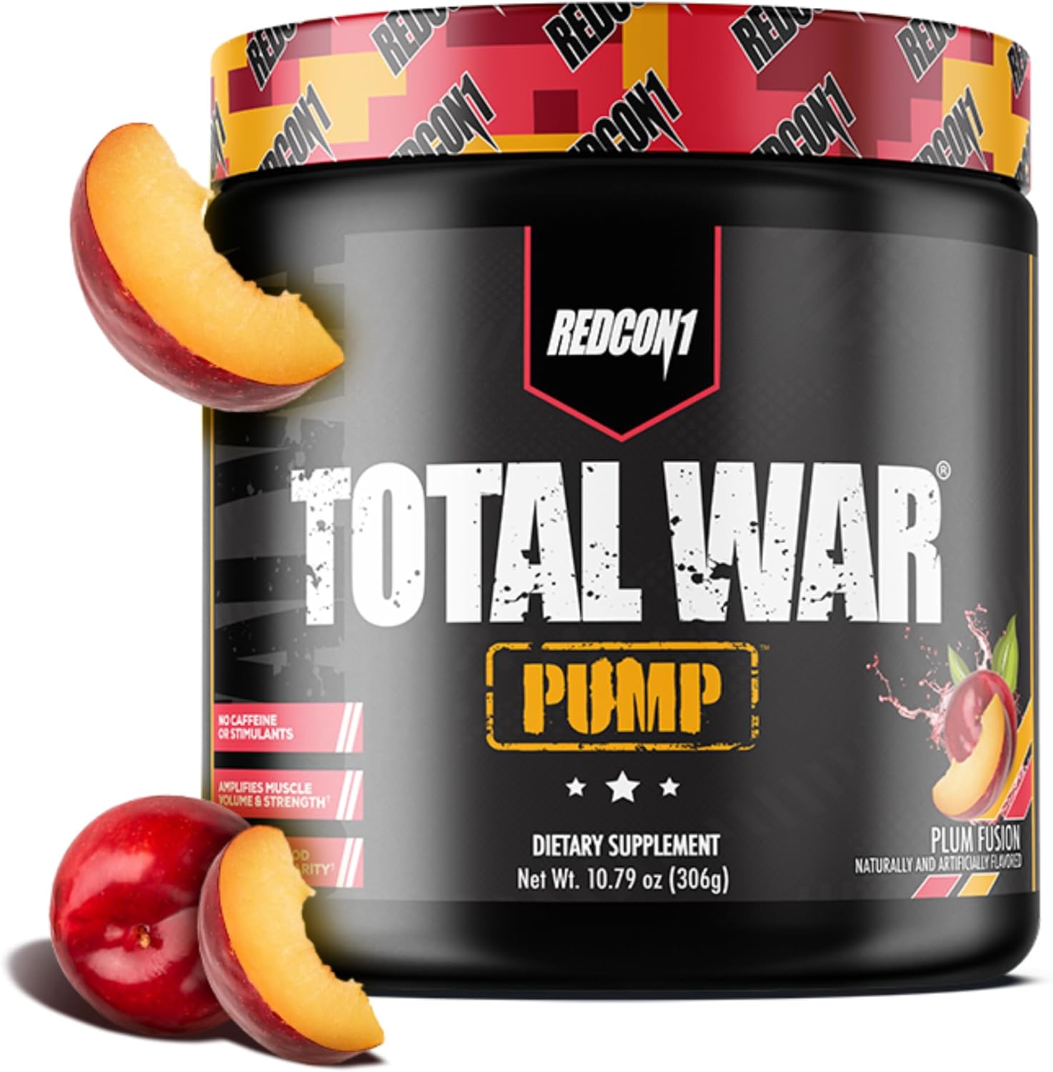 REDCON1 Non Stim & Caffeine Free Pre Workout Powder for Women & Men - Total War Pump - with L-Citrulline, Beta Alanine & More - Workout at Any Time of Day - Plum Fusion (10.79 oz)