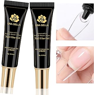 UNA GELLA Soft Gel Nail Tips Glue | 2pcs | Solid State Soak Off Super Strong Glue for Acrylic Nails Curing Needed For Nail Extensions Press On Nails 15ml*2 for Gel Jelly Tips