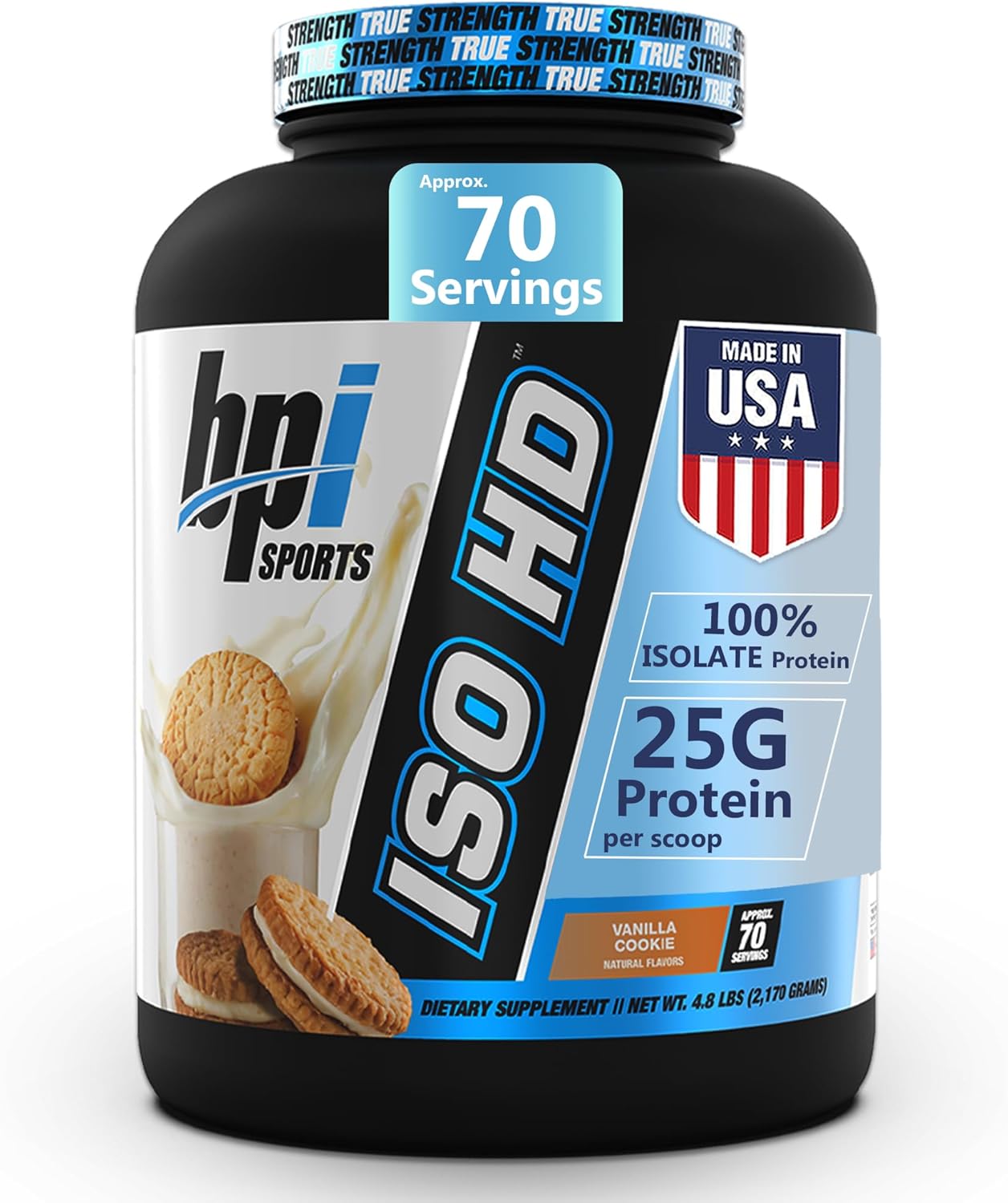 BPI Sports ISO HD Isolate Protein Powder – 100% Whey Isolate, Protein Powder for Muscle Gain - Vanilla Cookie, 4.8 LBS - 70 Servings