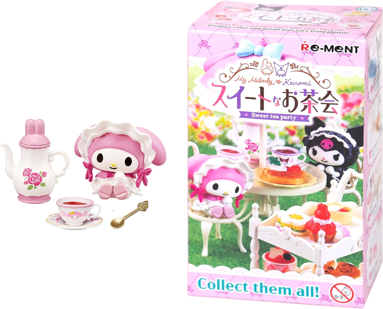 Hamee Re-Ment Hello Kitty and Friends Cute Blind Box Diorama Miniature Figure Set for Birthday Gift, Party Favor, Collectible Figurine (My Melody and Kuromi Sweet Tea Party) – 1 Pc. Mystery Set