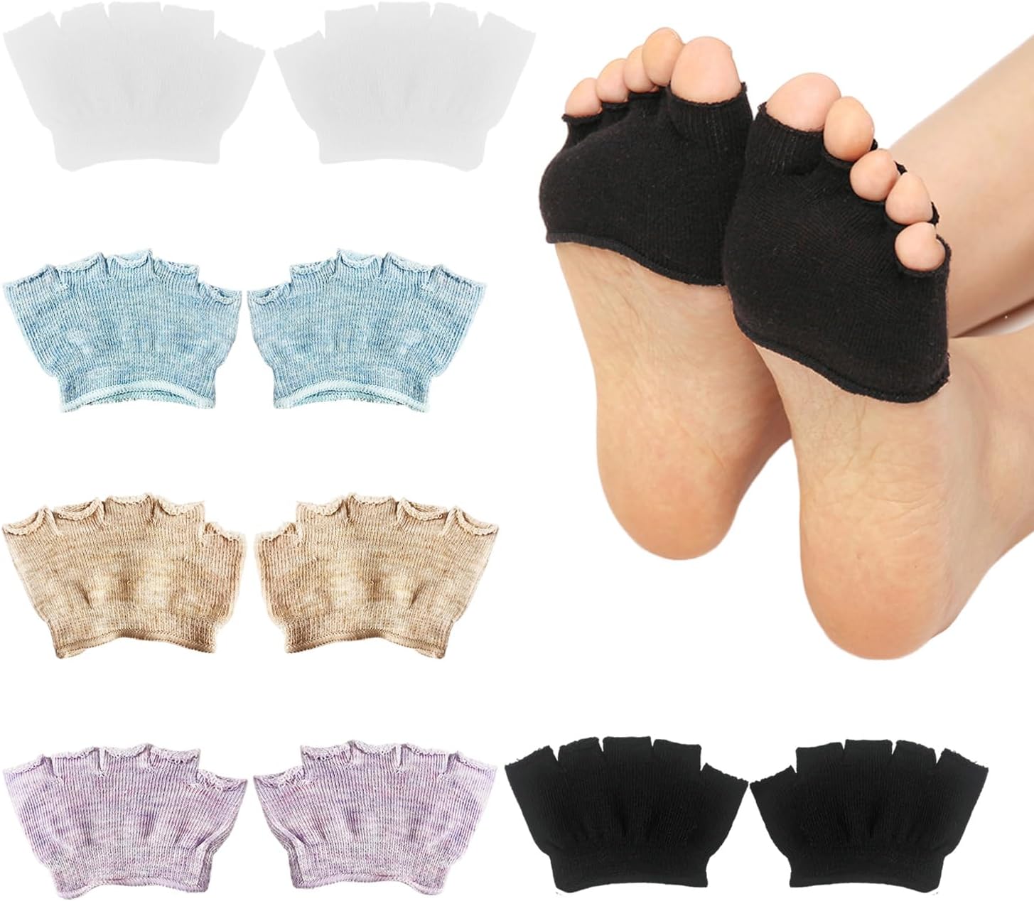 WUFGWBD 5 Pairs Of Open Toe Socks For Women, Tabi Socks, Sweat-Absorbent Breathable Socks, Invisible Sports Socks, Yoga Socks