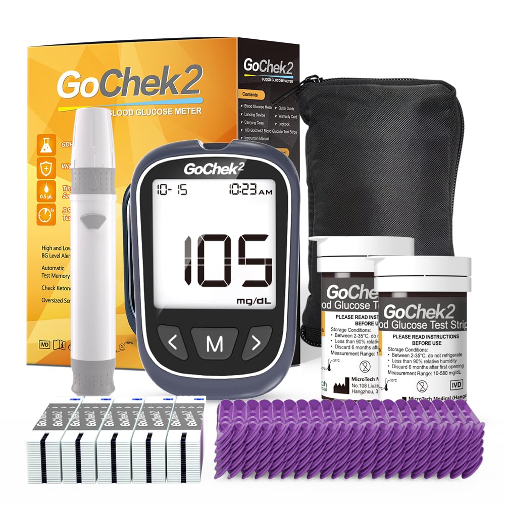 MicroTech Blood Glucose Monitor Kit 100 Strips & Lancets, No Coding, 500 Storage, Wider HCT for Family
