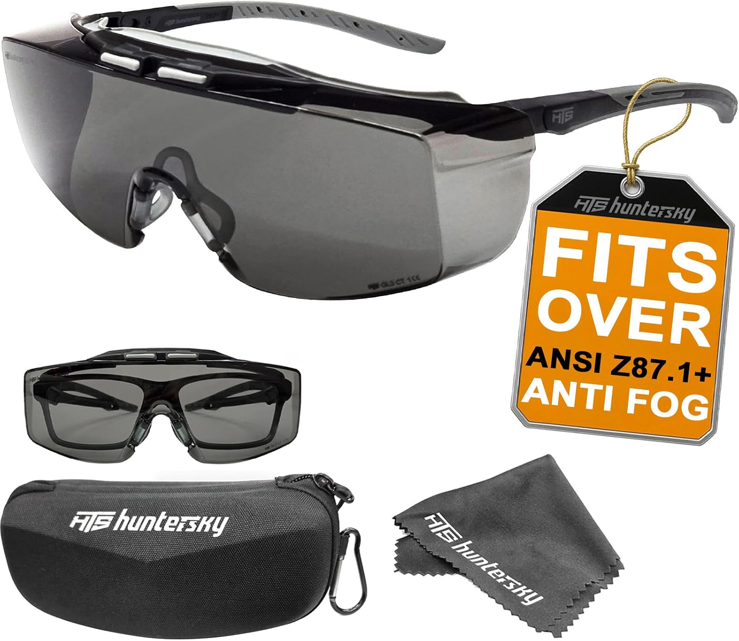 HTS HUNTERSKY ANSI Z87.1+ Anti Fog Fit Over Eyeglasses Safety Glasses Up to 1.88 inch 99.9% UV Protection OTG Lab Goggles