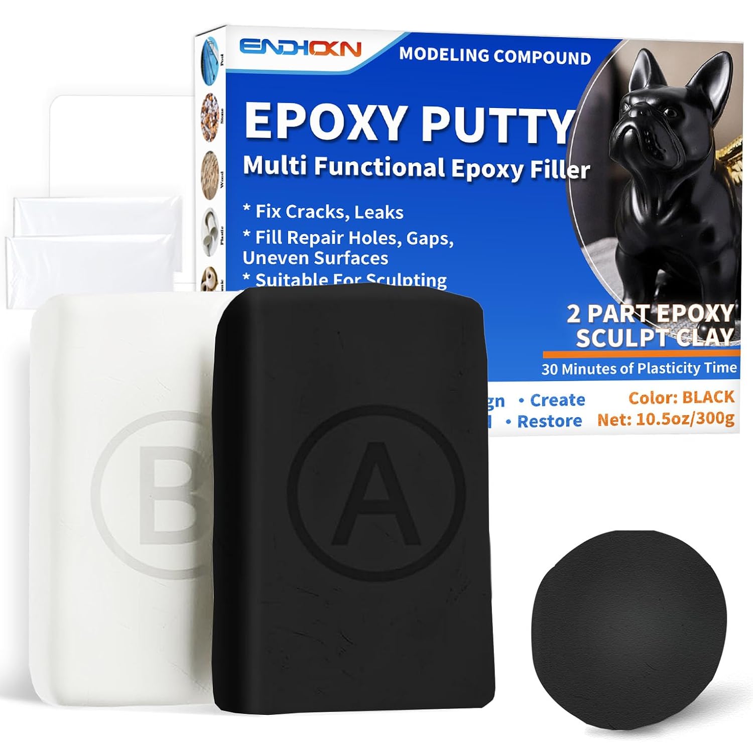 Epoxy Putty, Endhokn 300g Black Putty Stick Fix Leaks, Cracks and Fill Holes, Sculpting, Modeling, Epoxy Sculpt Clay for Metal, Ceramics, Plastic, Wood, Tile, Concrete