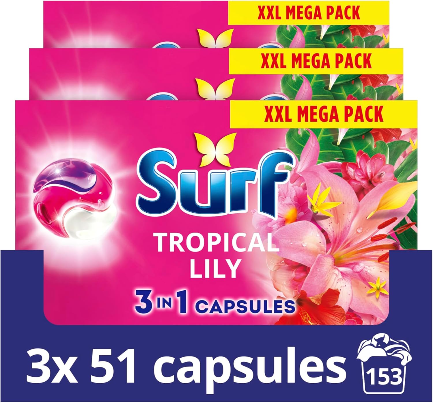 Surf 3 in 1 Laundry Washing Detergent Capsules Tropical Lily 51 Washes