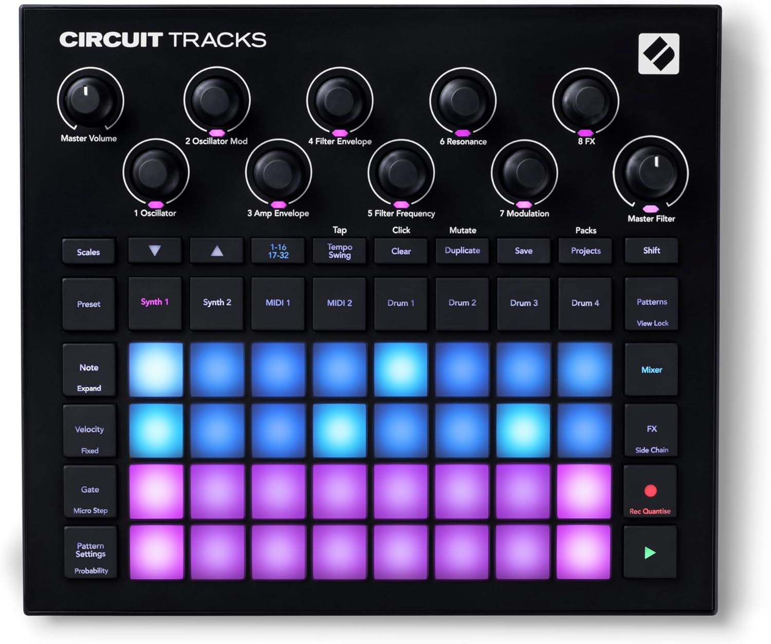 Novation Circuit Tracks: Groovebox sequencer with synth engines, MIDI control, and drum patterns for electronic music making