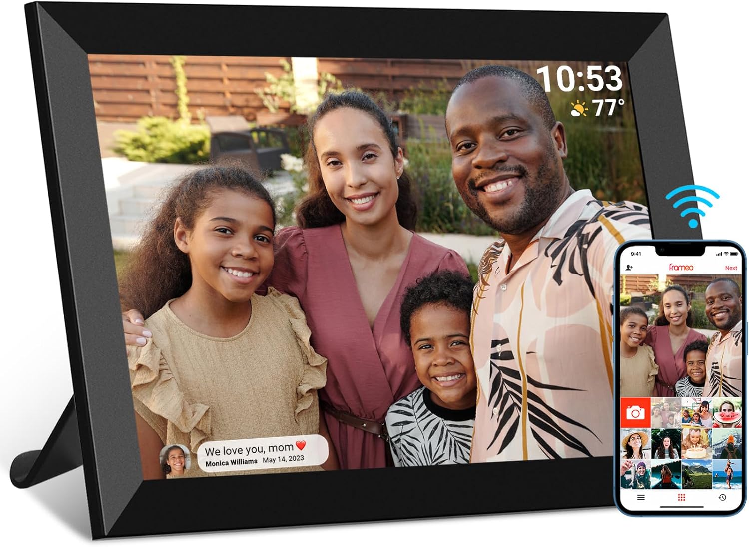 32GB FRAMEO 10.1 inch WiFi Digital Picture Frame 1280x800 HD IPS Touch Screen Smart Cloud Photo Frame, Auto-Rotate, Wall Mountable, Easy Setup to Share Photos or Videos via Frameo