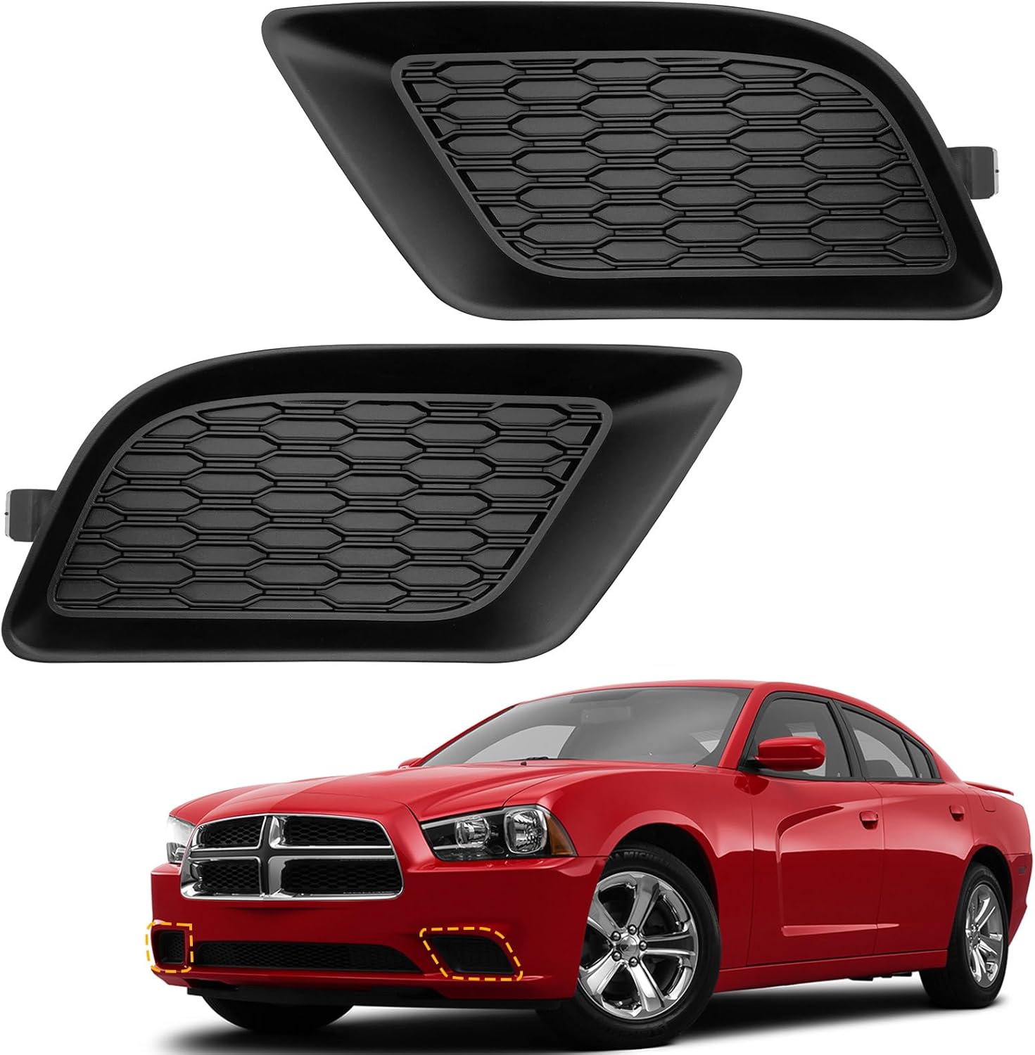 TOPUS Pair Fog Light Cover For Dodge Charger 2011 2012 2013 2014 SE/SXT Model Driver and Passenger Side CH1038131 CH1039131 68092571AA 68092570AA