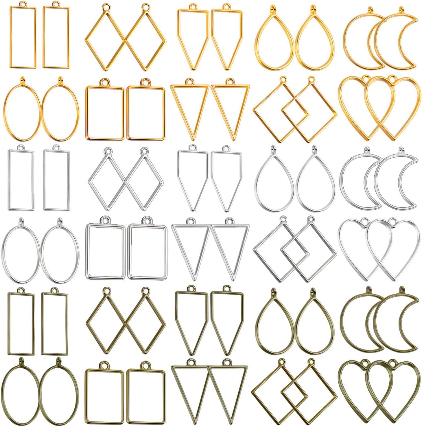 Shynek 60Pcs Hollow Frame Pendants - Resin Craft Bezels Jewelry Molds for Necklaces and Earrings Making Supplies