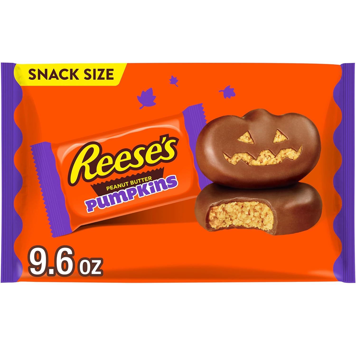 REESE'S Milk Chocolate Snack Size Peanut Butter Pumpkins, Halloween Candy Bag, 9.6 oz