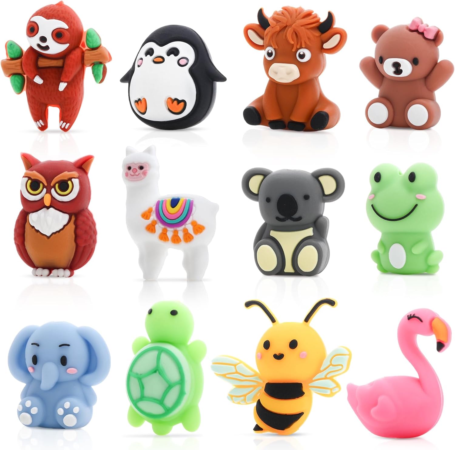 12Pcs 3D Animal Silicone Focal Beads for Pens，Beaded Pen Supplies，Focal Beads Bulk for Making Keychain Handmade Crafts